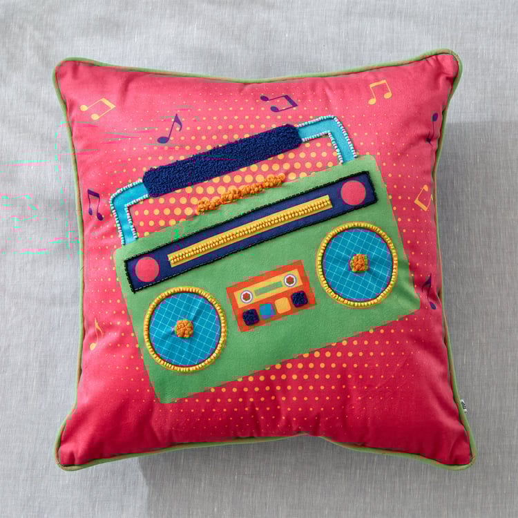 Retro Objects Velvet Embroidered Filled Cushion - 40x40cm