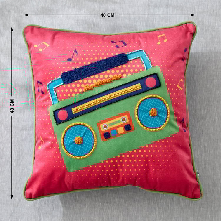 Retro Objects Velvet Embroidered Filled Cushion - 40x40cm