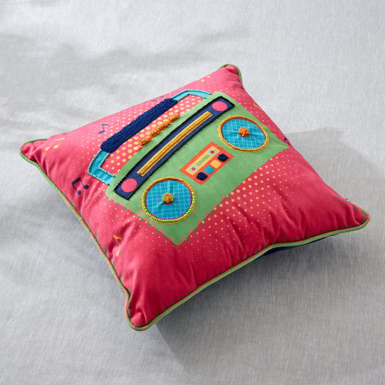 Retro Objects Velvet Embroidered Filled Cushion - 40x40cm