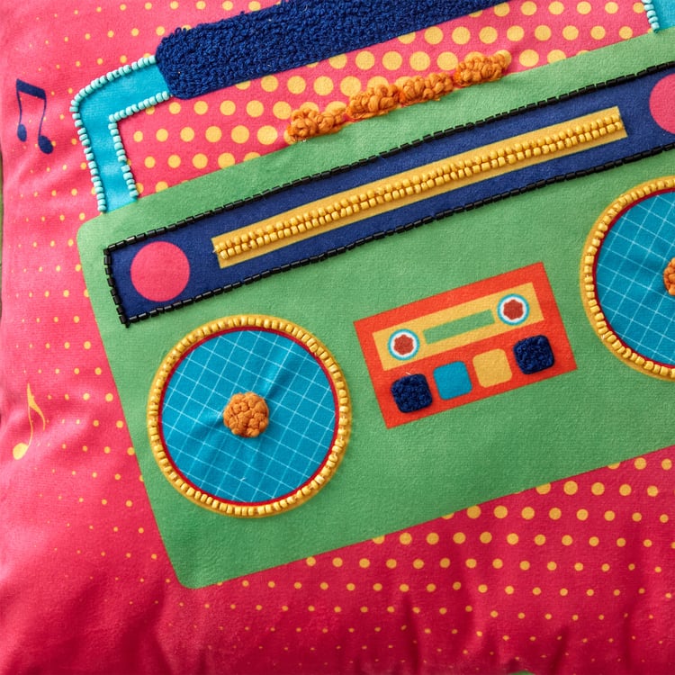 Retro Objects Velvet Embroidered Filled Cushion - 40x40cm