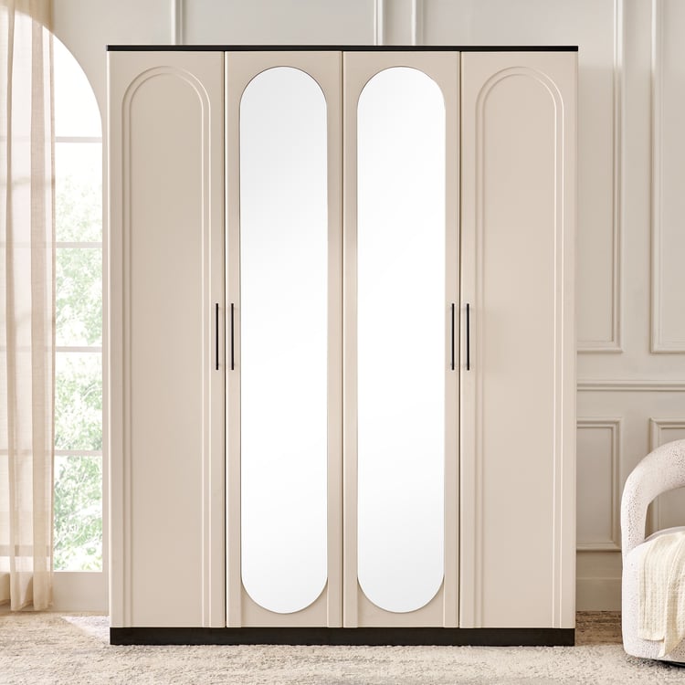 Saga 4-Door Wardrobe with Mirrors - Beige