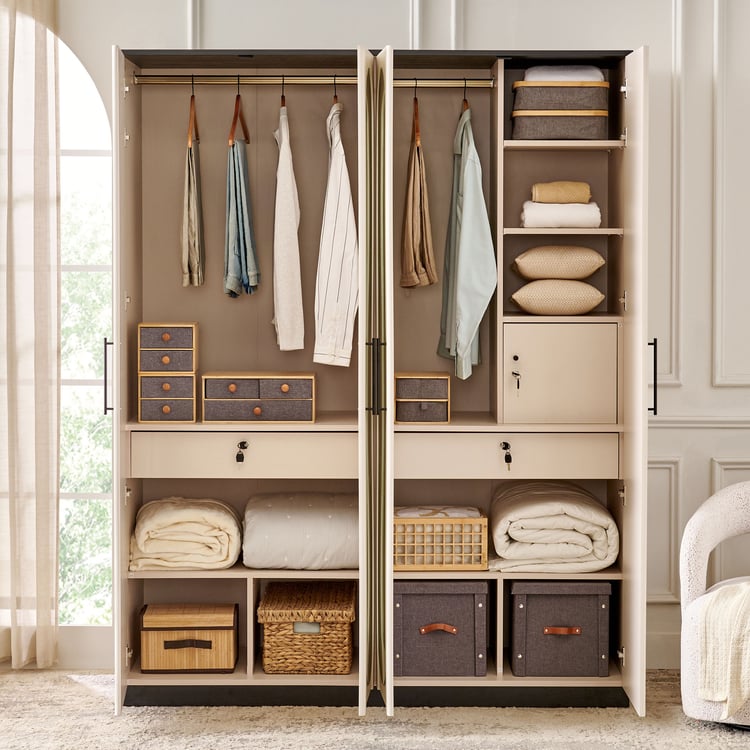 Saga 4-Door Wardrobe with Mirrors - Beige