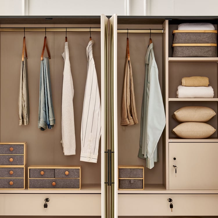 Saga 4-Door Wardrobe with Mirrors - Beige