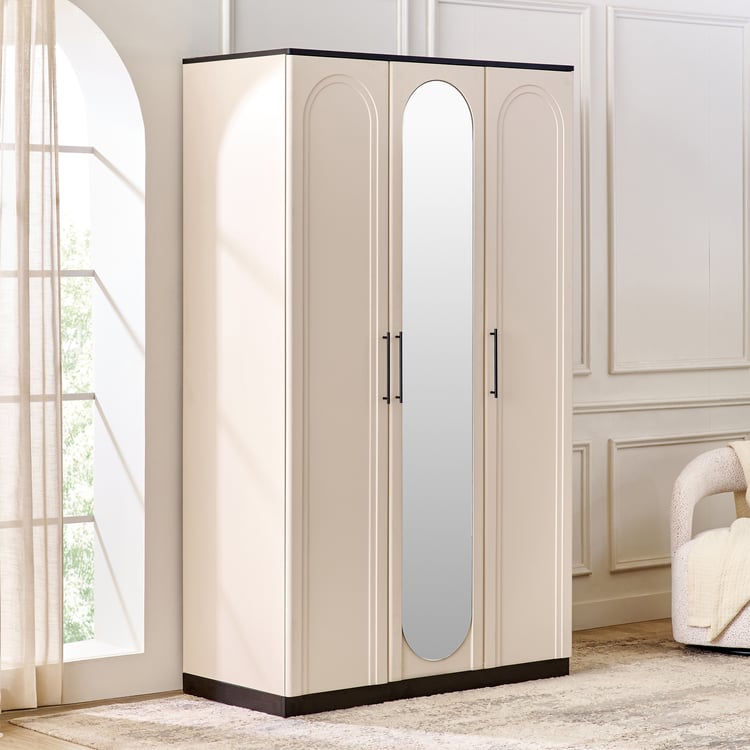 Saga 3-Door Wardrobe with Mirror - Beige