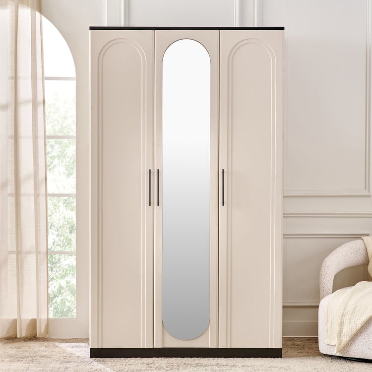 Saga 3-Door Wardrobe with Mirror - Beige