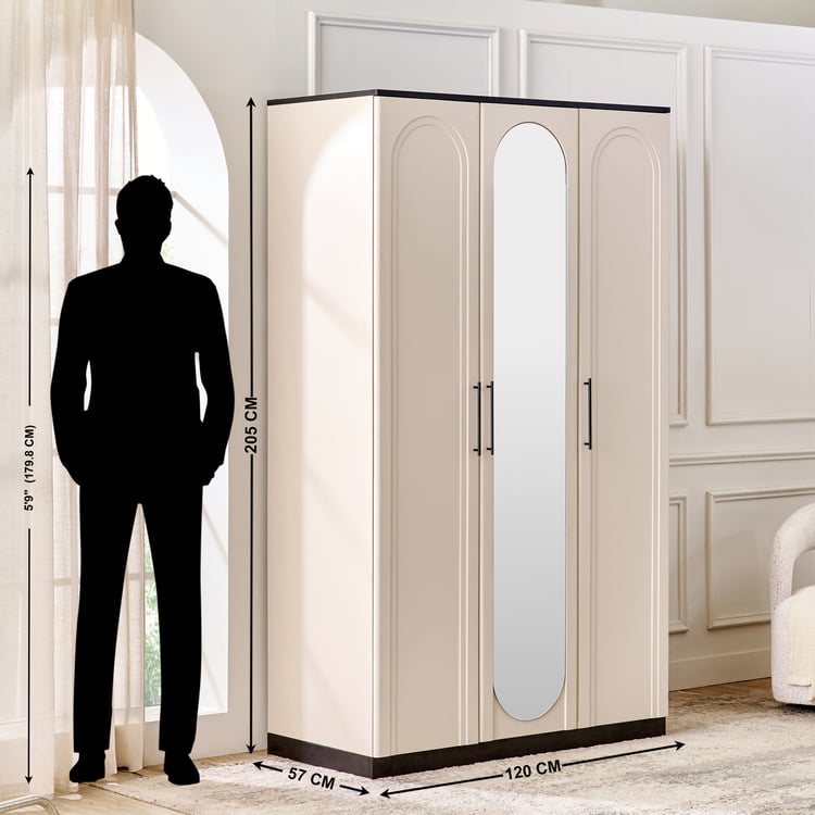 Saga 3-Door Wardrobe with Mirror - Beige