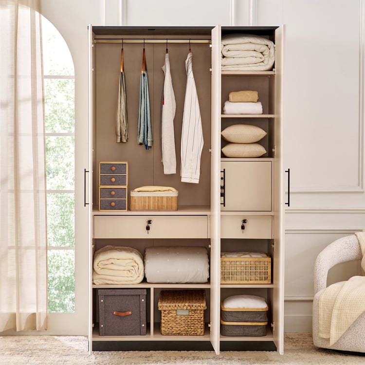 Saga 3-Door Wardrobe with Mirror - Beige