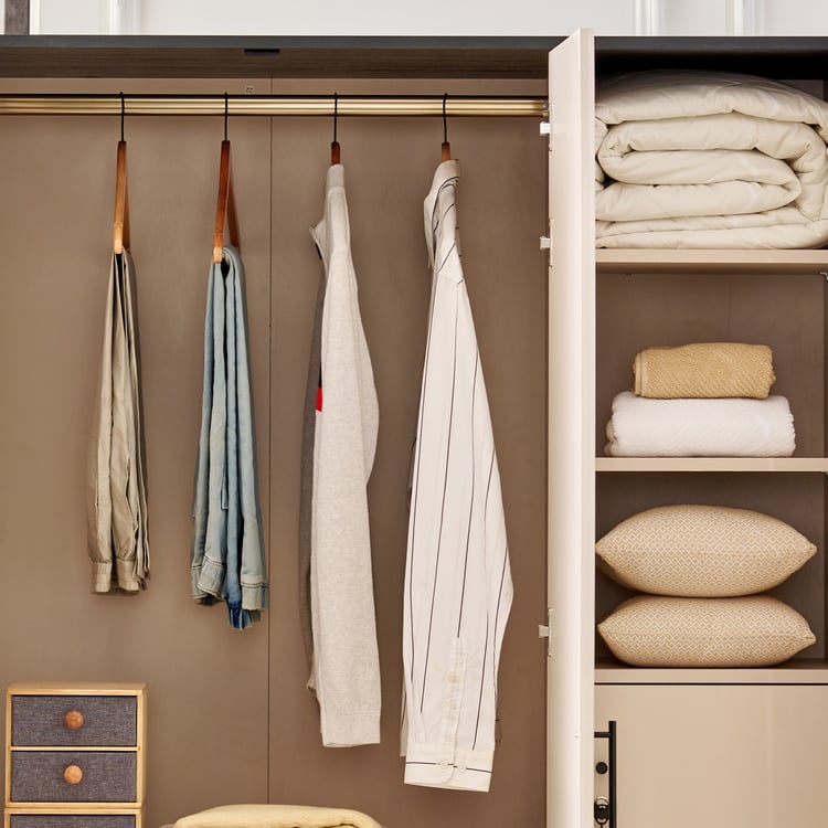 Saga 3-Door Wardrobe with Mirror - Beige