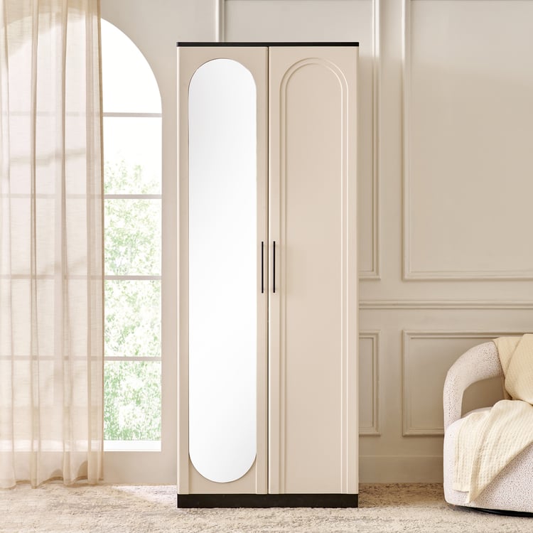 Saga 2-Door Wardrobe with Mirror - Beige
