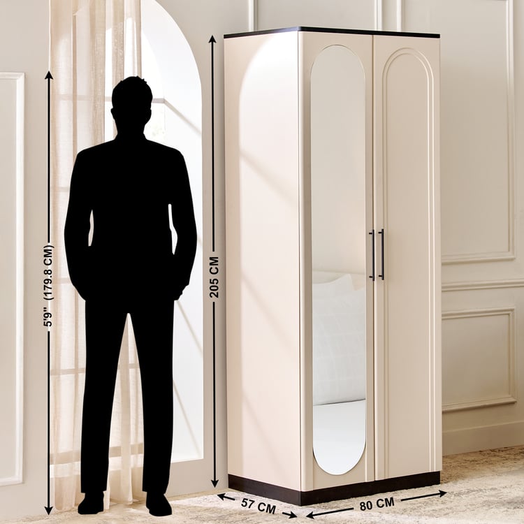 Saga 2-Door Wardrobe with Mirror - Beige