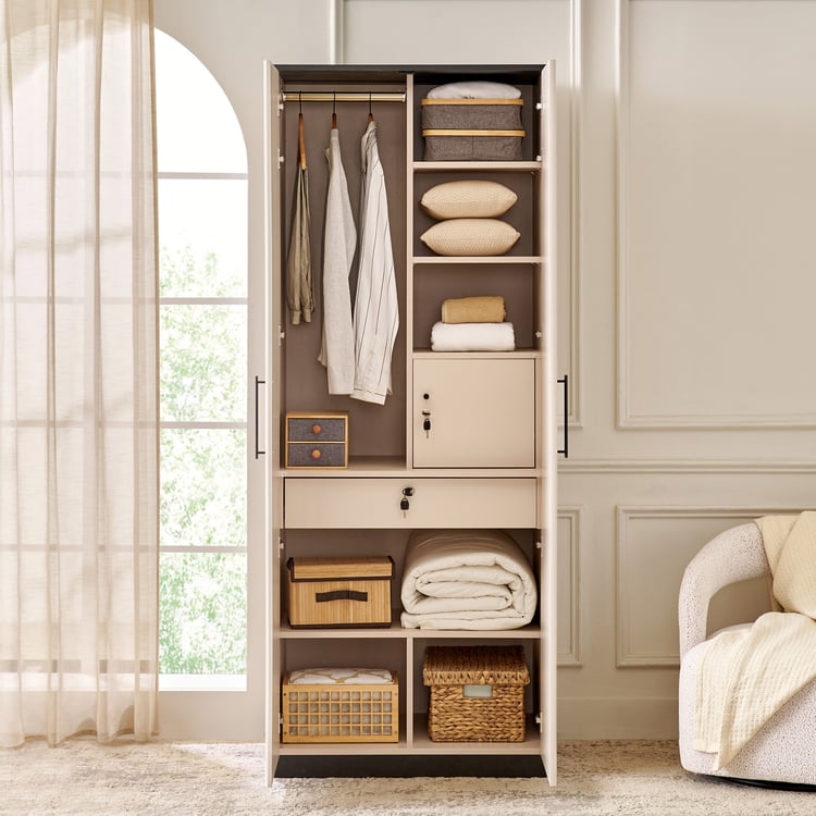 Saga 2-Door Wardrobe with Mirror - Beige