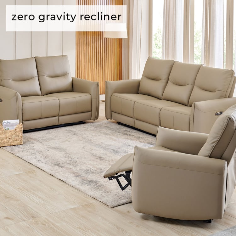 Carolyn Half Leather 3+2+1 Seater Electric Recliner Set - Beige