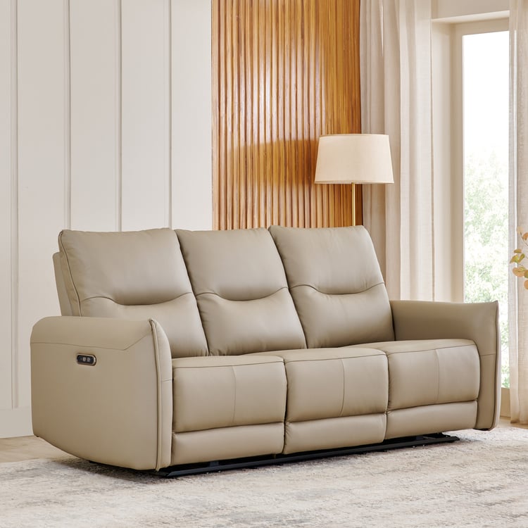 Carolyn Half Leather 3+2+1 Seater Electric Recliner Set - Beige