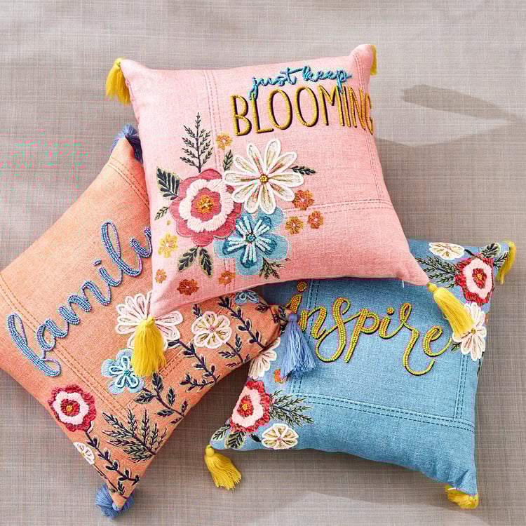 Glance Family Embroidered Filled Cushion - 40x40cm