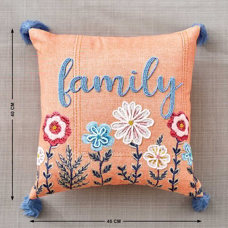Glance Family Embroidered Filled Cushion - 40x40cm