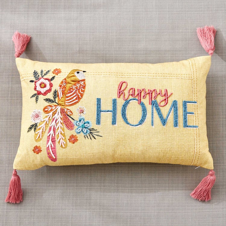 Glance Happy Home Embroidered Filled Cushion - 50x30cm