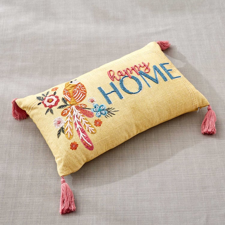 Glance Happy Home Embroidered Filled Cushion - 50x30cm