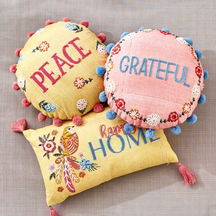Glance Peace Embroidered Filled Cushion - 35x35cm