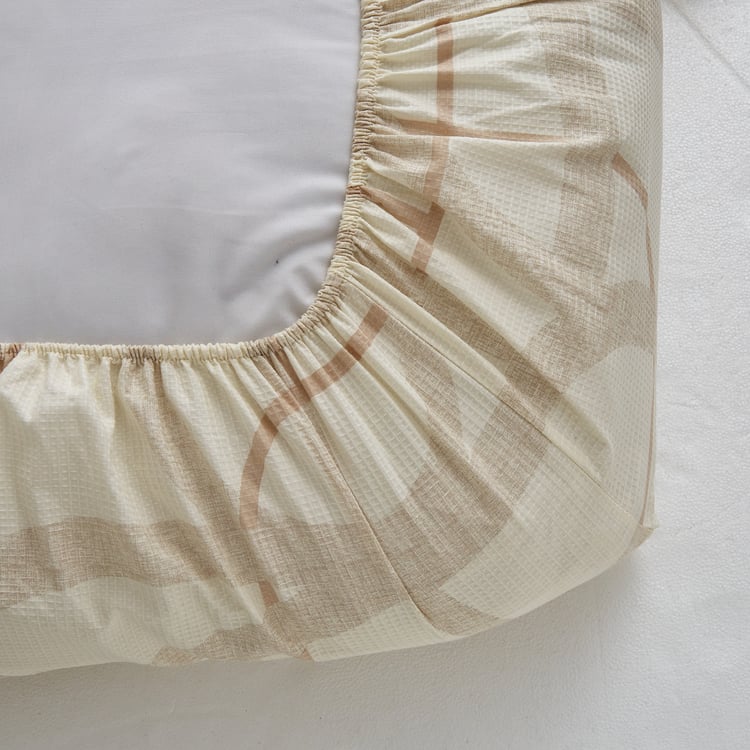Natural Tranquil Fedo Cotton 172TC Printed 3Pcs King Fitted Bedsheet Set