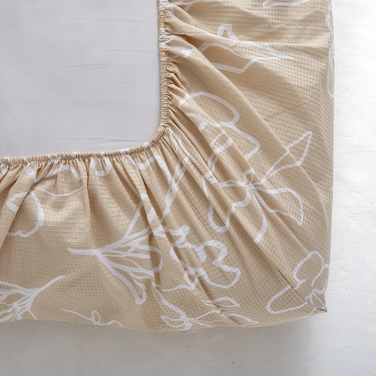 Natural Tranquil Maison Boheme Cotton 172TC Printed 3Pcs King Fitted Bedsheet Set