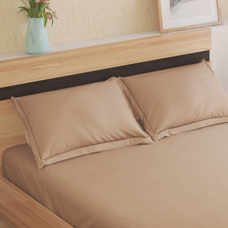 Natural Tranquil Waffle Cotton 172TC 3Pcs King Fitted Bedsheet Set