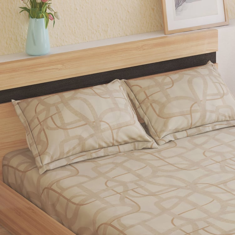Natural Tranquil Fedo Cotton 172TC Printed 3Pcs Super King Bedsheet Set