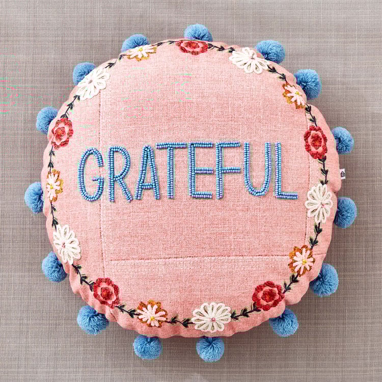 Glance Grateful Embroidered Filled Cushion - 35x35cm