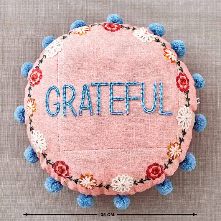 Glance Grateful Embroidered Filled Cushion - 35x35cm