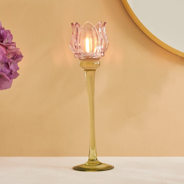 Fiora Delphi Glass Pedestal Tulip Candle Holder - Large