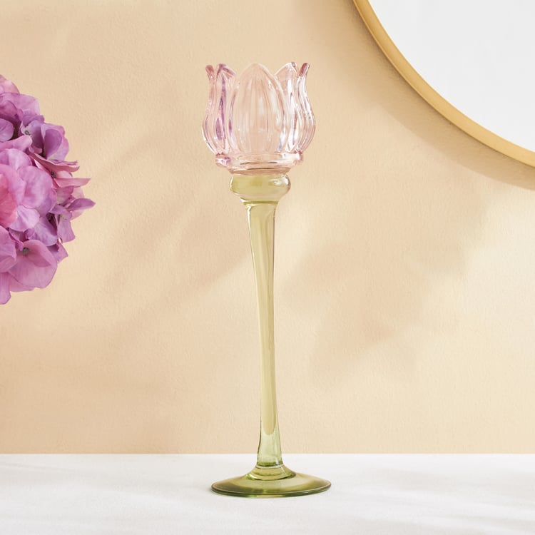 Fiora Delphi Glass Pedestal Tulip Candle Holder - Large