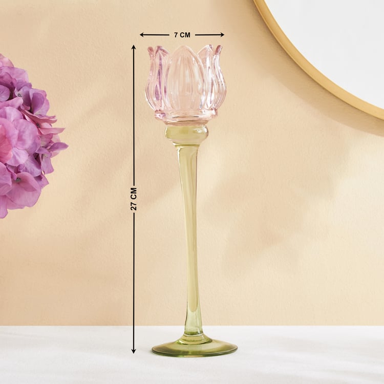 Fiora Delphi Glass Pedestal Tulip Candle Holder - Large