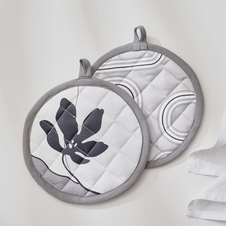 Drake Monochrome Set of 2 Cotton Printed Pot Holders