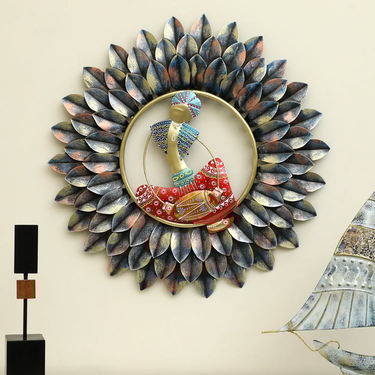 VEDAS Mystical India Metal Dhol Musician Wall Decor