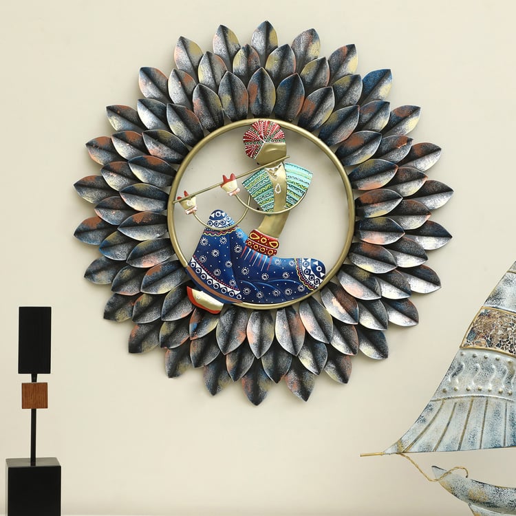 VEDAS Mystical India Metal Bansuri Musician Wall Decor