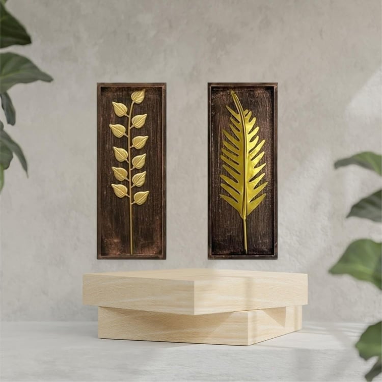 VEDAS Mystical India Set of 2 Metal Leaf Wall Accents