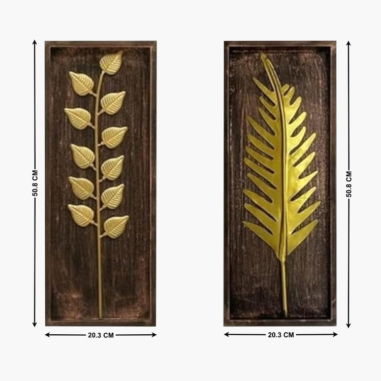 VEDAS Mystical India Set of 2 Metal Leaf Wall Accents