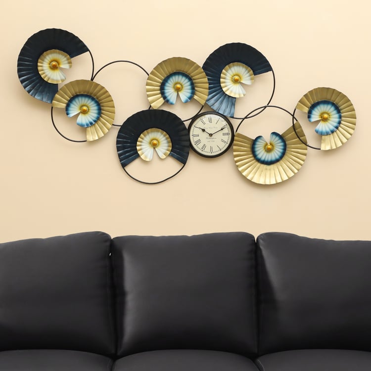 VEDAS Mystical India Metal Circle Wall Accent with Clock