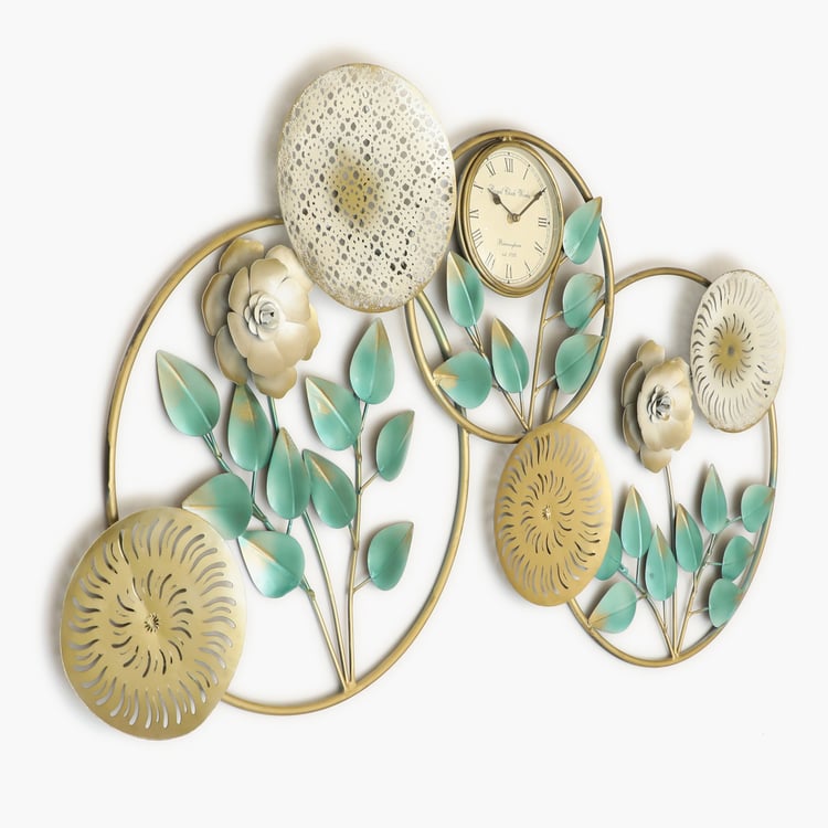 VEDAS Mystical India Metal Floral and Leaf Wall Accent with Clock
