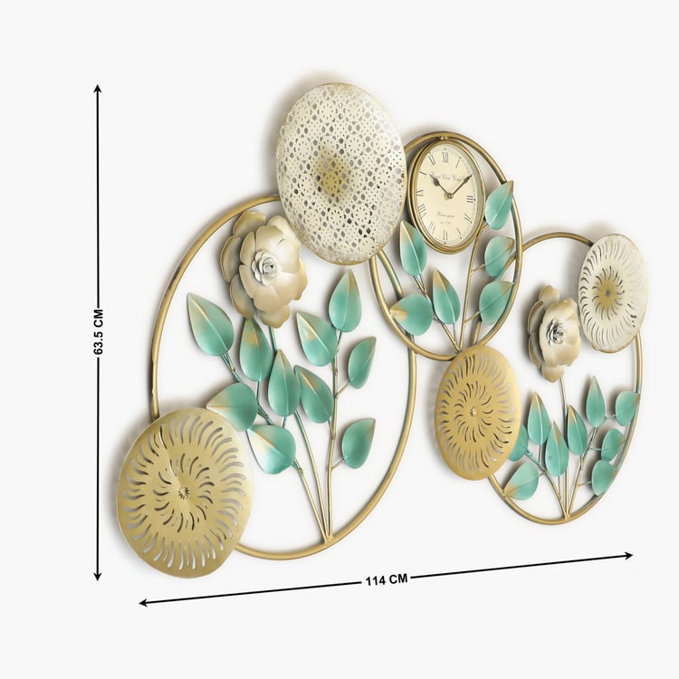 VEDAS Mystical India Metal Floral and Leaf Wall Accent with Clock