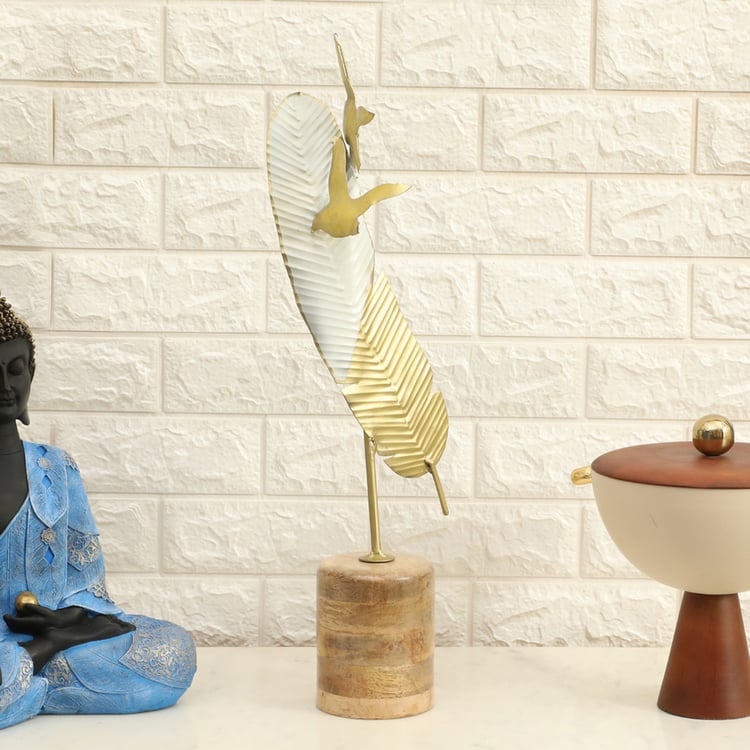 VEDAS Mystical India Metal Bird on Feather Table Accent