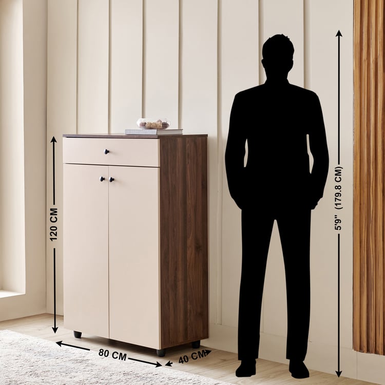 Addison 15 Pair Shoe Cabinet with Drawer - Walnut