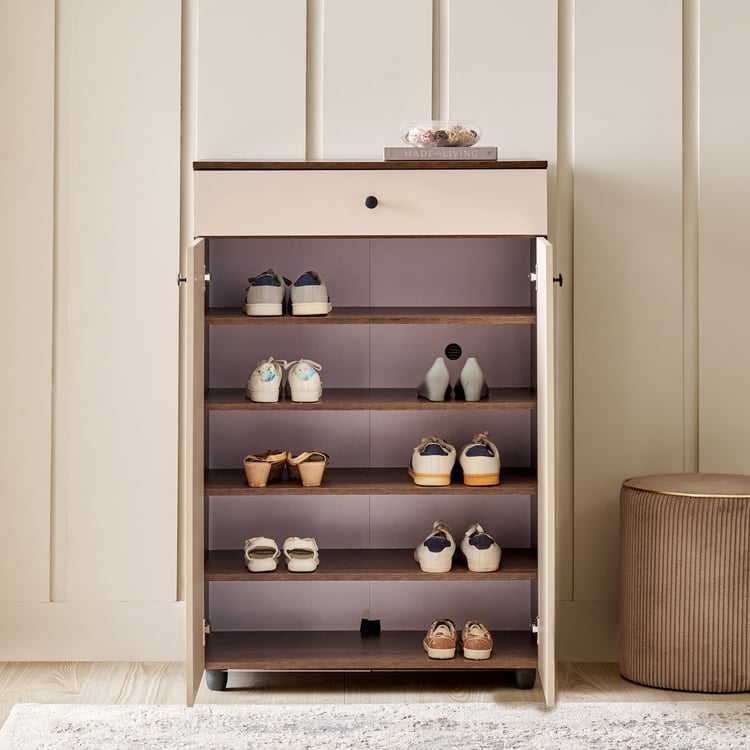 Addison 15 Pair Shoe Cabinet with Drawer - Walnut