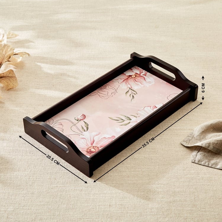 Alora Blush Serenity Wooden Printed Serving Tray - 35.5x20.5x6cm