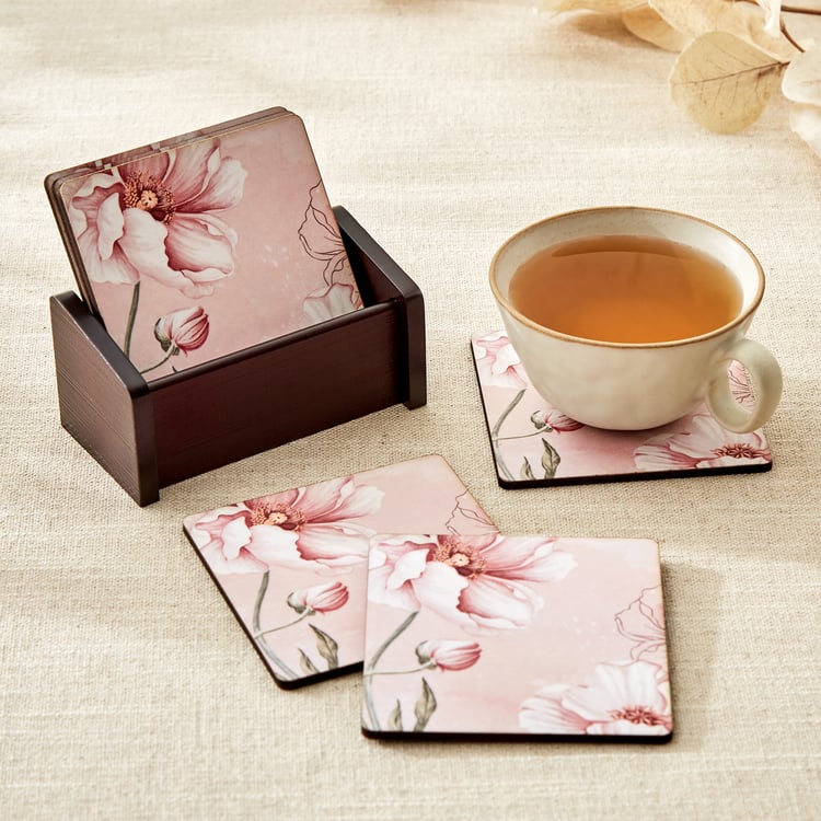 Alora Blush Serenity Set of 6 Wooden Coasters with Holder