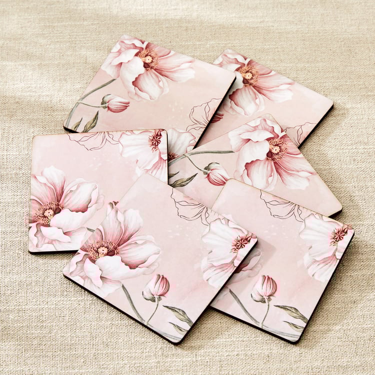 Alora Blush Serenity Set of 6 Wooden Coasters with Holder