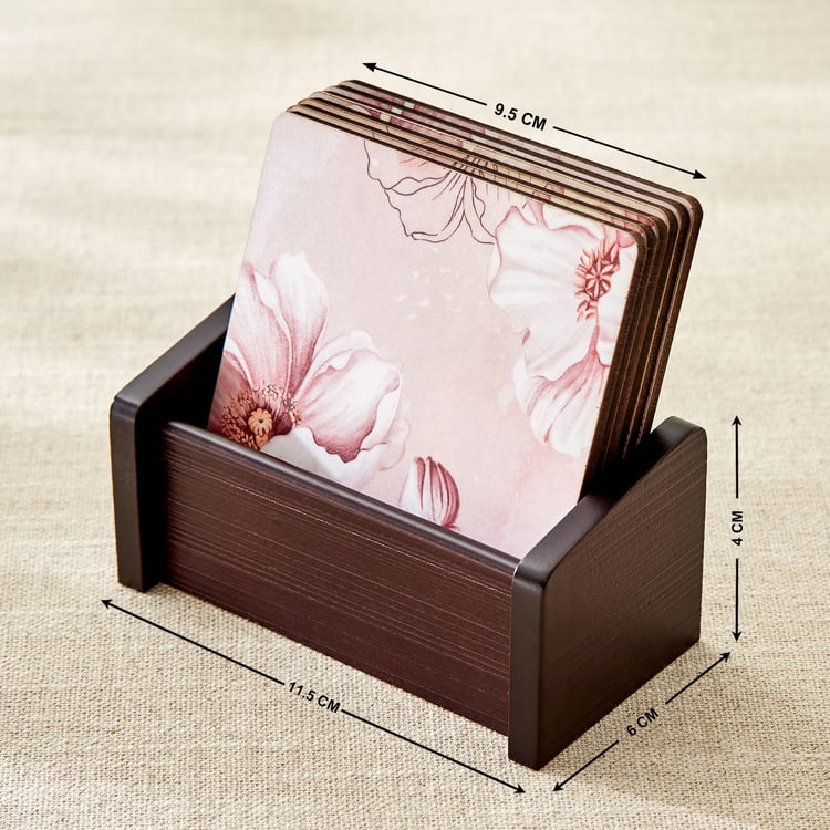 Alora Blush Serenity Set of 6 Wooden Coasters with Holder