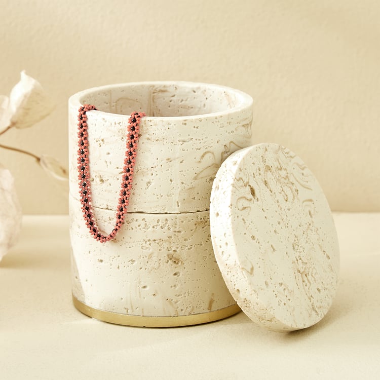 Botanica Travertine 2-Tier Polyresin Trinket Box