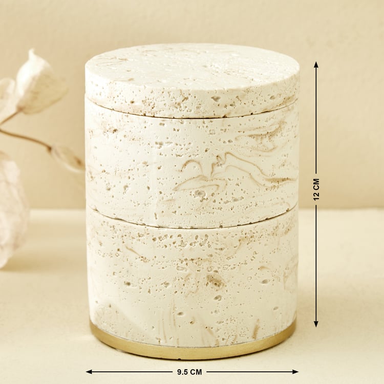 Botanica Travertine 2-Tier Polyresin Trinket Box