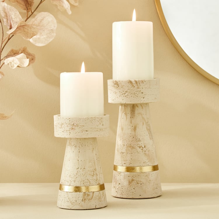 Botanica Travertine Polyresin Candle Holder - Large