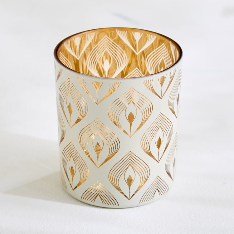 Tamaira Set of 2 Glass Peacock Feather Pillar Candle Holders